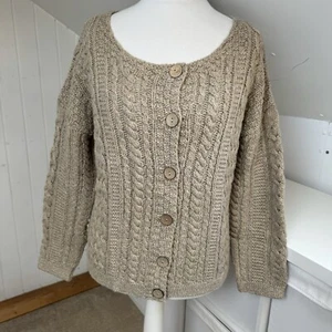 Celtic & Co Cardigan Size L NEW Oatmeal Beige 100% Wool Cable Knit RRP £145 - Picture 1 of 9