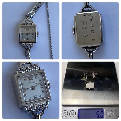 Vintage Longines Solid 14K White Gold 5 Grams 6 Diamonds 17 Jewel Running 4LL - Image 1 of 4