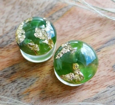 Green Jade plugs tunnels Stone Aventurine gauges Resin jewelry Double flare Pair - Image 1 of 4