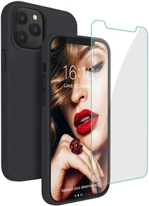 For iPhone 6/7/8/X/11/12 Mini/12/13 Pro Max Gel Case Black + 1 Tempered Glass - Picture 1 of 3