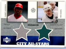 2002-03 UD SuperStars City All-Stars Dual Garret Anderson / Paul Kariya JERSEY
