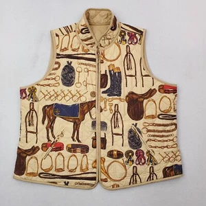 Gilet Lauren Ralph Lauren donna 2X beige cavalli equitazione derby stampa allover - Foto 1 di 13