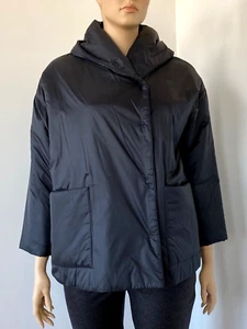 Brandneu mit Etikett Eileen Fisher kastiger gefütterter Mantel Eierschale Nylon mit Kapuze, schwarz, XL $ 358 - Bild 1 von 7