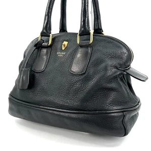 CELINE Bowling Hand bag Shoulder bag Black Leather Calfskin Authentic - Picture 1 of 19