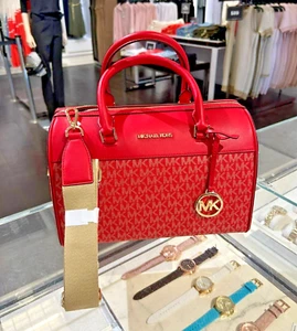 Michael Kors Medium Duffle Crossbody Satchel Handbag bag Purse Bright Red Multi - Picture 1 of 11