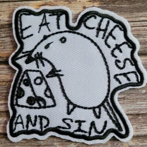 Eat Cheese And Sin Rat Mouse Funny Y2k 90'S Goth Embroidered Iron on Patch - Picture 1 of 3