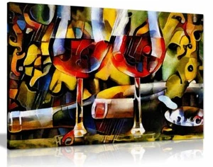 Kitchen Wines Cubism Canvas Wall Art Picture Print - Picture 1 of 1