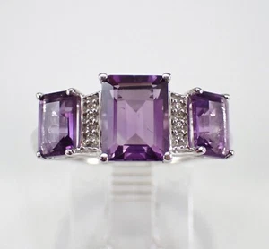 White Gold Amethyst and Diamond Engagement Ring Three Stone Anniversary Band - Picture 1 of 7