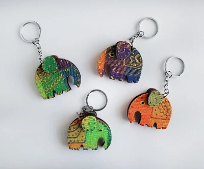 批量库存 130 多色活力木制/织物大象钥匙链 — 第 1/4 张图片