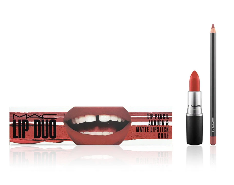 LÁPIZ LABIAL MAC LIP DUO CASTAÑO ROJIZO 0,05 OZ Y LÁPIZ LABIAL MATE CHILE 0,10 OZ NUEVO EN CAJA Foto 1 de 1