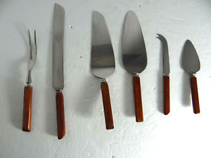 Mixed Lot of 6 Stainless Serving Pieces Voos Webster Wood Handles