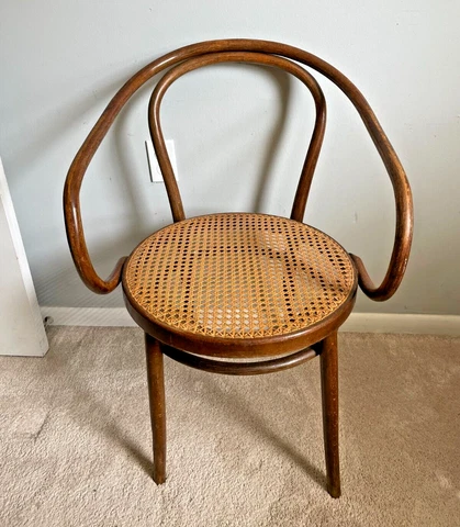 Vintage Thonet Bentwood Armchair B9 Cane Seat Arm Chair Walnut Mid Century Moder Cover