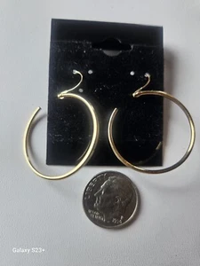 14K Solid Yellow Gold Hoop Dangle Earrings Beautiful - Picture 1 of 5