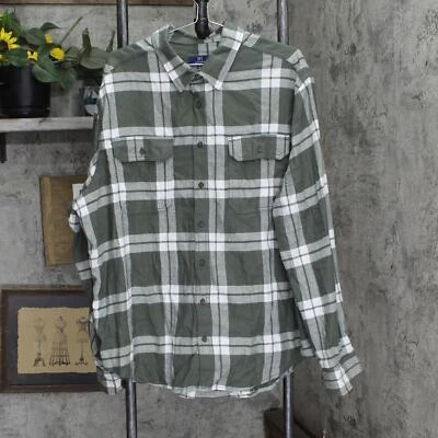 Camisa George Para Hombres Abotonada Algodón Franela Manga Larga Verde Blanco A Cuadros 2XL Foto 1 de 4