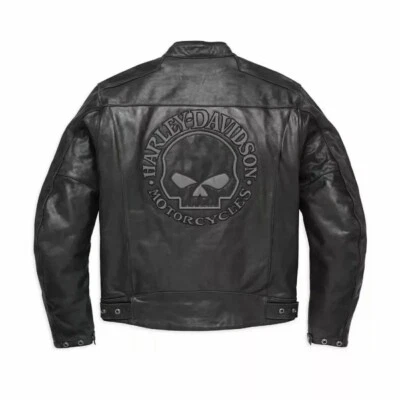 Harley Men's Reflective Skull Leather Biker Jacket HD Blouson CUIR - Image 1 of 3