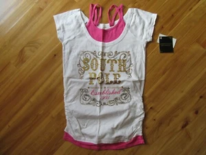 Camiseta Polo Sur Talla 12-14 WH/Rosa S/S Joyas Inserto en el torso Tanque/Dobladero Nueva con Etiquetas Tan Linda - Imagen 1 de 3