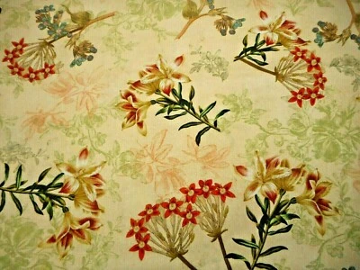 Floral Fabric 1 1/8 Yard Blue/Grn Rusty/Org Green Floral Ivory Premium Cotton #C - Image 1 of 2