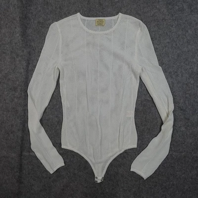 Body Feminino Torn by Ronny Kobo Malha Média Manga Longa Branco Transparente - Imagem 1 de 4