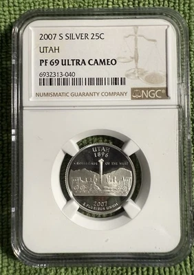2007-S Silver Proof Utah 25C - NGC PF69 UCAM State Quarter Ultra Cameo - Image 1 of 2