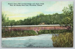 Postcard Deer's Mill Covered Bridge Waveland Indiana - Picture 1 of 2