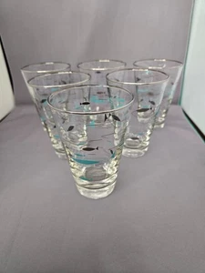 6 Vintage Libbey Glass Atomic Meditterranean Fish Flat Tumblers 4 5/8" 8 ozs Exc - Picture 1 of 5