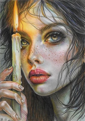 original drawing А4 170BS artwork colored pencil modern female portrait - Image 1 of 2