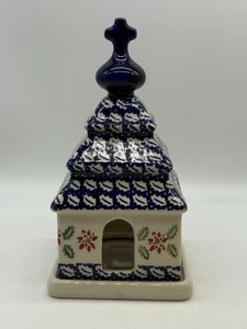 Casa ceramica polacca chiesa luminare tea light votiva Natale Poinsettia - Foto 1 di 11