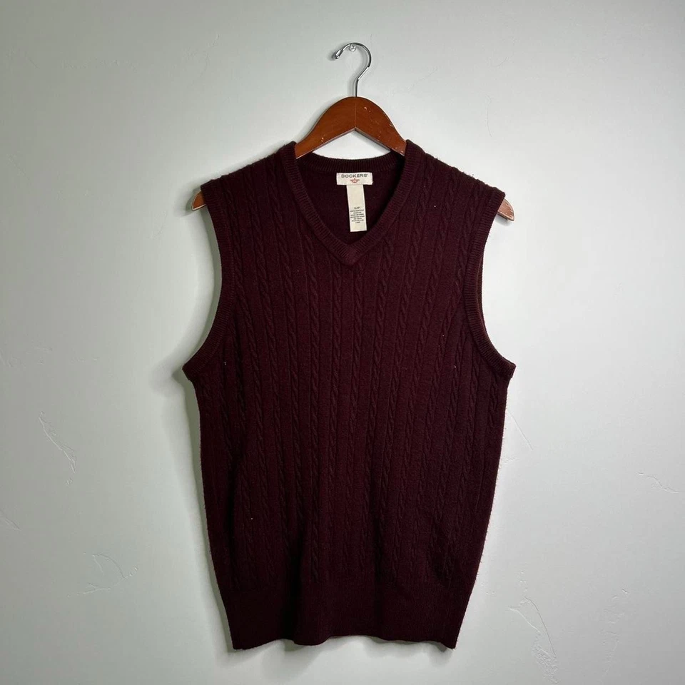 Chaleco suéter cuello en V vintage años 90 borgoña, dockers talla pequeña Foto 1 de 4