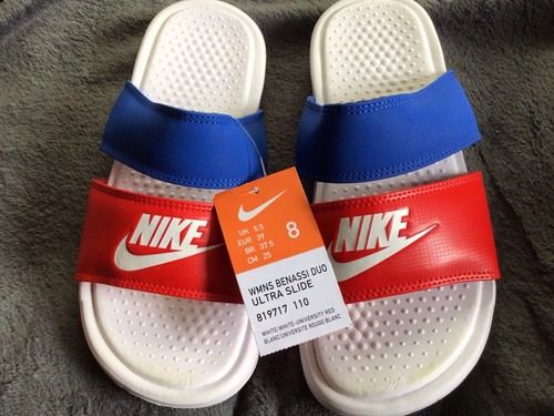 Sandali donna Nike Benassi Duo ultra slide rosso bianco blu USA 819717 110 taglia 8