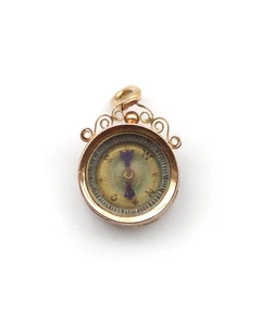 Pendentif boussole et cristal d'Essex chien en or 18k, pendentif ancien, bijou m - Picture 1 of 6