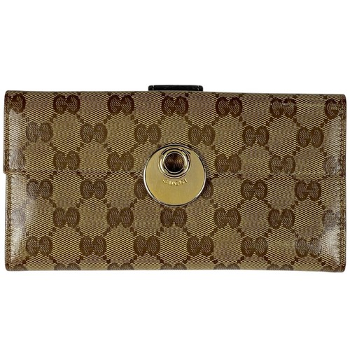 GUCCI GG Crystal Bif Portafoglio Lungo Modello GG Portafoglio Lungo Rivestito Tela Bro...