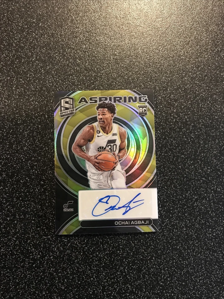 2022-23 Spectra Ochai Agbaji Silver Prizm Aspiring Rookie Auto RC #53/99 Jazz - Image 1 of 3