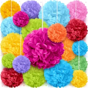 20 Colorful Paper Pom Poms Birthdays, Parties and Event Decorations - Assorted S - Picture 1 of 9