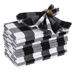 Cloth Dinner Napkin Gingham Plaid Check Fabric-18X18 Black White Wedding Napk... - Picture 1 of 9