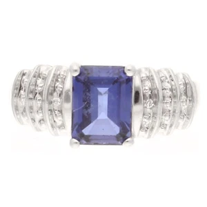 9Carat White Gold Simulated Sapphire & Diamond Accent Ring (Size M) 5.5x8mm Head - Picture 1 of 4