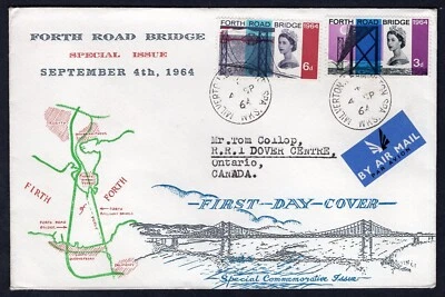 GB 1964 FDC Cover. Forth Road Bridge. Milverton to Canada - Image 1 of 2