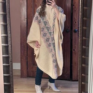 Icewear Pullover Poncho OS Vintage Wolle Kapuze Nordic Iceland Fair Isle oversized - Bild 1 von 14