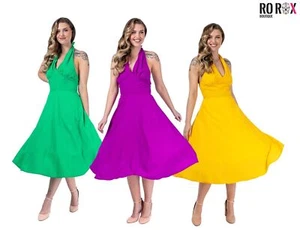 Ro Rox Halter Dress Pin up Vintage 1950's Mia Swing Summer Womens Backless