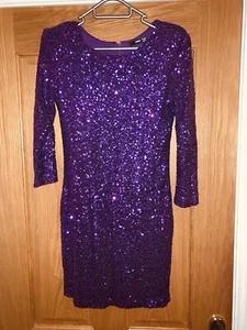 NEW WOMENS PURPLE SEQUIN SEXY MINI DISCO PARTY DRESS SMALL SIZE 8/10 - Picture 1 of 5