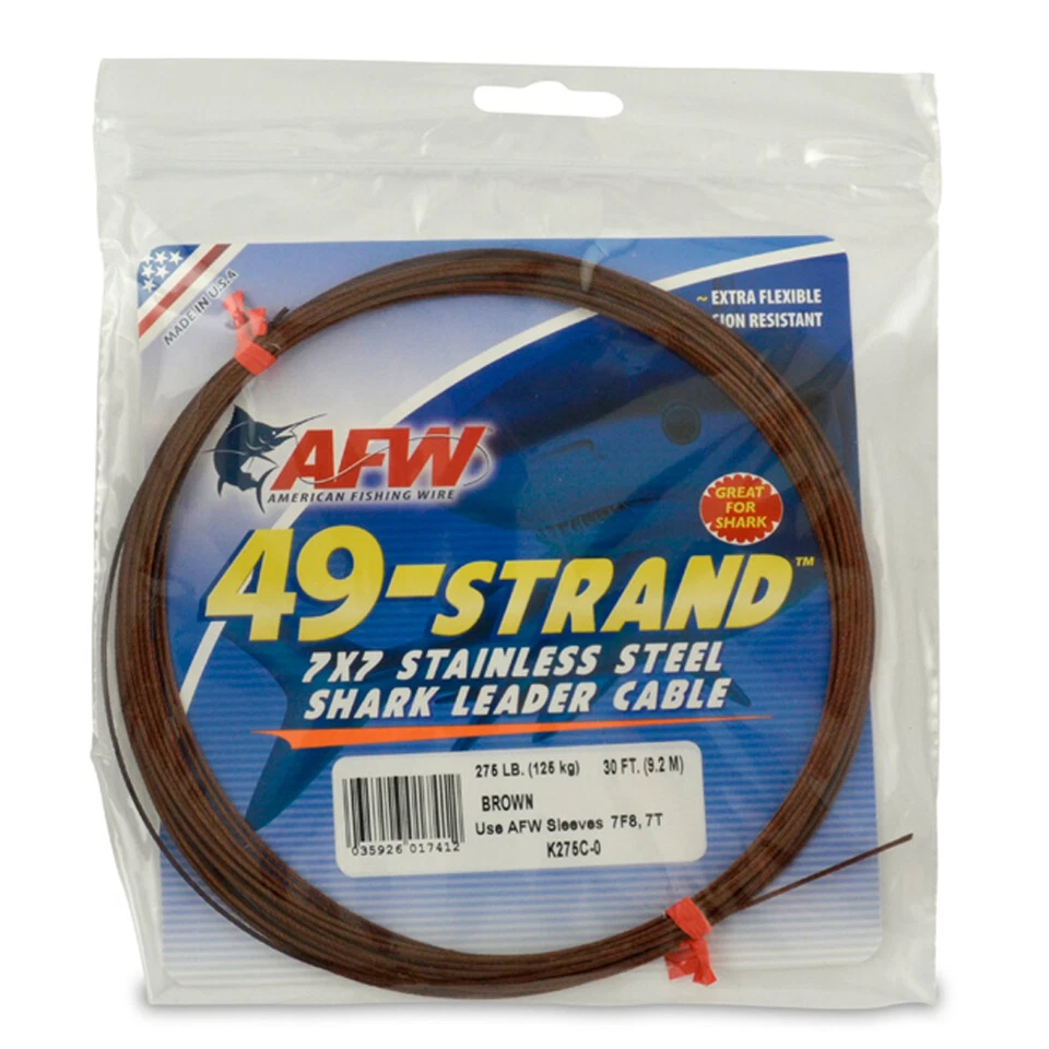 AFW 49-Strand Stainless Steel Shark Leader Cable 30ft Camo 275lb 400lb 600lb - Image 1 of 1