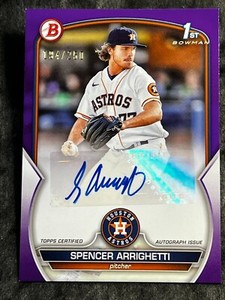 2023 Bowman 1st PROSPECT ROOKIE PURPLE BORDER AUTO Spencer Arrighetti 194/250