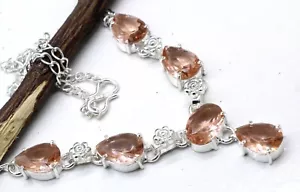 925 Sterling Silver Morganite Gemstone Handmade Jewelry Necklace S-17-18" - Picture 1 of 7