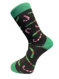 Frederick Thomas black & green candycane Christmas xmas men-s cotton socks loud - Picture 1 of 1