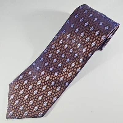 Ike Behar Blue-Gold w/ Diamonds-Flower Silk Necktie - Made in USA - New - Image 1 of 4