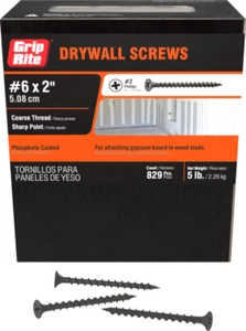 Grip Rite Drywall Screws #6 x 2" Coarse Thread/Sharp Point, 829 pc. - Picture 1 of 1