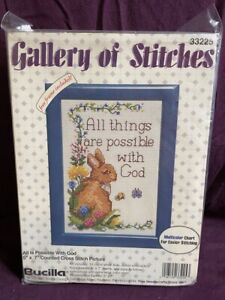 Bucilla ALL IS POSSIBLE WITH GOD Cross Stitch w/frame Complete KIT