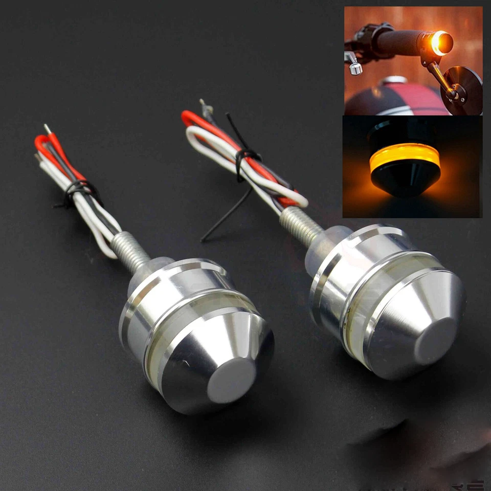 1Pair Silver Handlebar Bar End LED Turn Signal Light For Harley Honda Kawasaki - Изображение 1 из 4