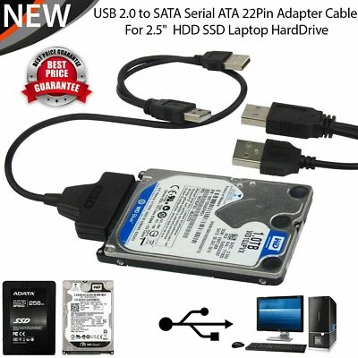 SATA to USB 2.0 Adapter Cable for 2.5" Hard Drive HDD Laptop Data Recovery PC - Image 1 of 4