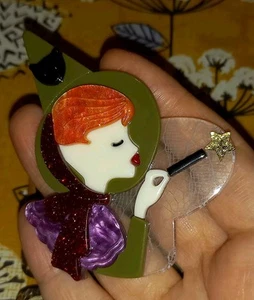 Acrylic PLASTIC Witch BROOCH Halloween LOVELY Glitter PRETTY Fab VINTAGE STYLE - Picture 1 of 8