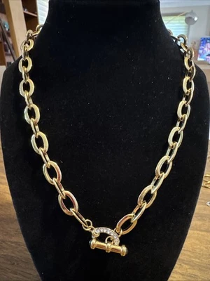 Collar de alta costura tono dorado Nolan Miller estrás cierre de palanca eslabón de cadena de colección Foto 1 de 4